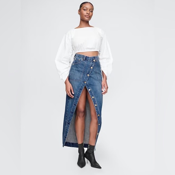 cult gaia Dresses & Skirts - NWT Gap X Cult Gaia Asymmetrical Denim High Slit Maxi Skirt Size 33/16